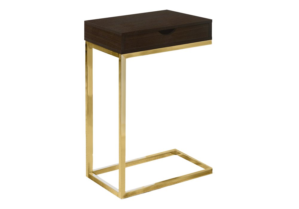 10.25" X 15.75" X 24.5" Cappuccino Finish And Gold Laminated Drawer Accent Table HomeRoots