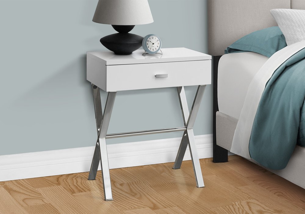 22" Silver And White Wood And Metal End Table With Drawer HomeRoots