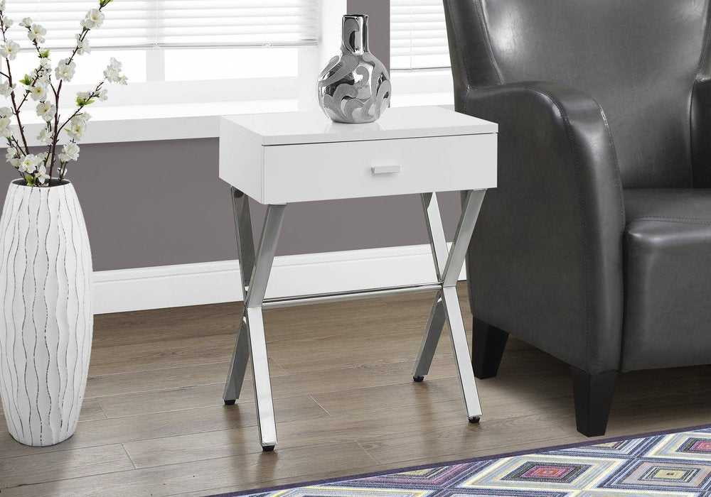22" Silver And White Wood And Metal End Table With Drawer HomeRoots