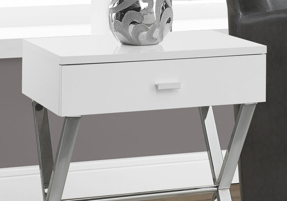 22" Silver And White Wood And Metal End Table With Drawer HomeRoots