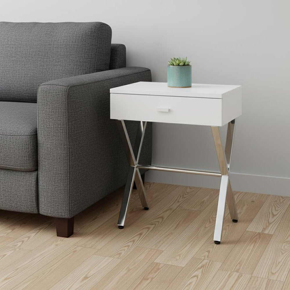 22" Silver And Deep Taupe Wood And Metal End Table With Drawer HomeRoots