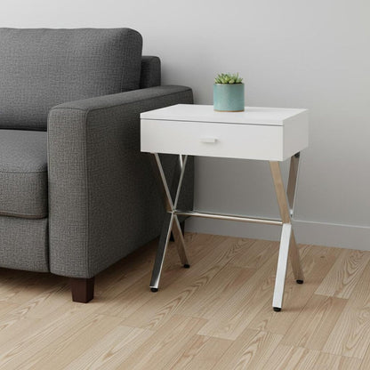 22" Silver And Deep Taupe Wood And Metal End Table With Drawer HomeRoots