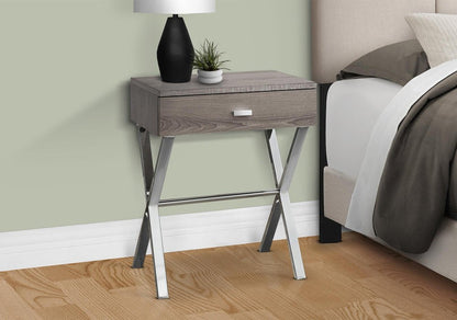 22" Silver And Deep Taupe Wood And Metal End Table With Drawer HomeRoots