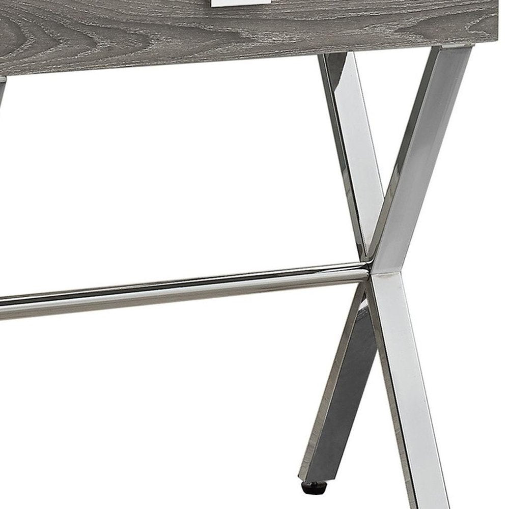 22" Silver And Deep Taupe Wood And Metal End Table With Drawer HomeRoots