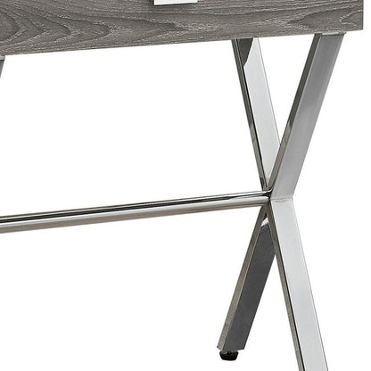 22" Silver And Deep Taupe Wood And Metal End Table With Drawer HomeRoots