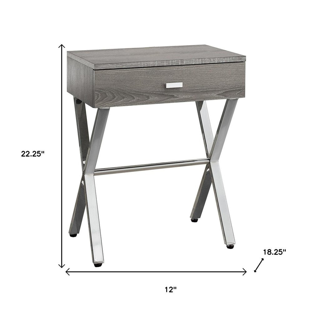 22" Silver And Deep Taupe Wood And Metal End Table With Drawer HomeRoots
