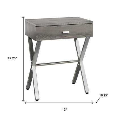 22" Silver And Deep Taupe Wood And Metal End Table With Drawer HomeRoots