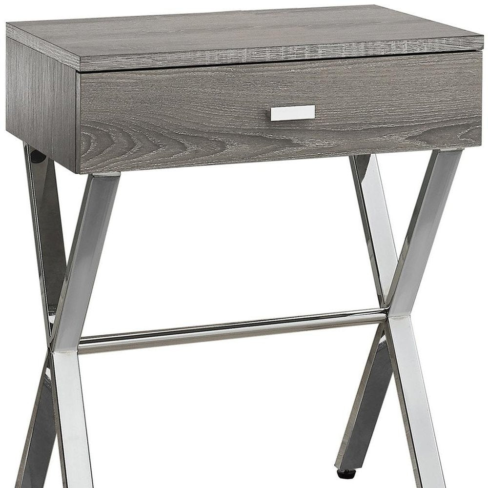 22" Silver And Deep Taupe Wood And Metal End Table With Drawer HomeRoots