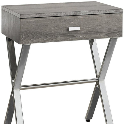 22" Silver And Deep Taupe Wood And Metal End Table With Drawer HomeRoots