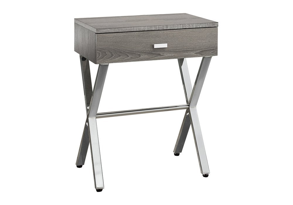 22" Silver And Deep Taupe Wood And Metal End Table With Drawer HomeRoots