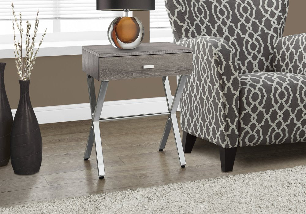 22" Silver And White Wood And Metal End Table With Drawer HomeRoots