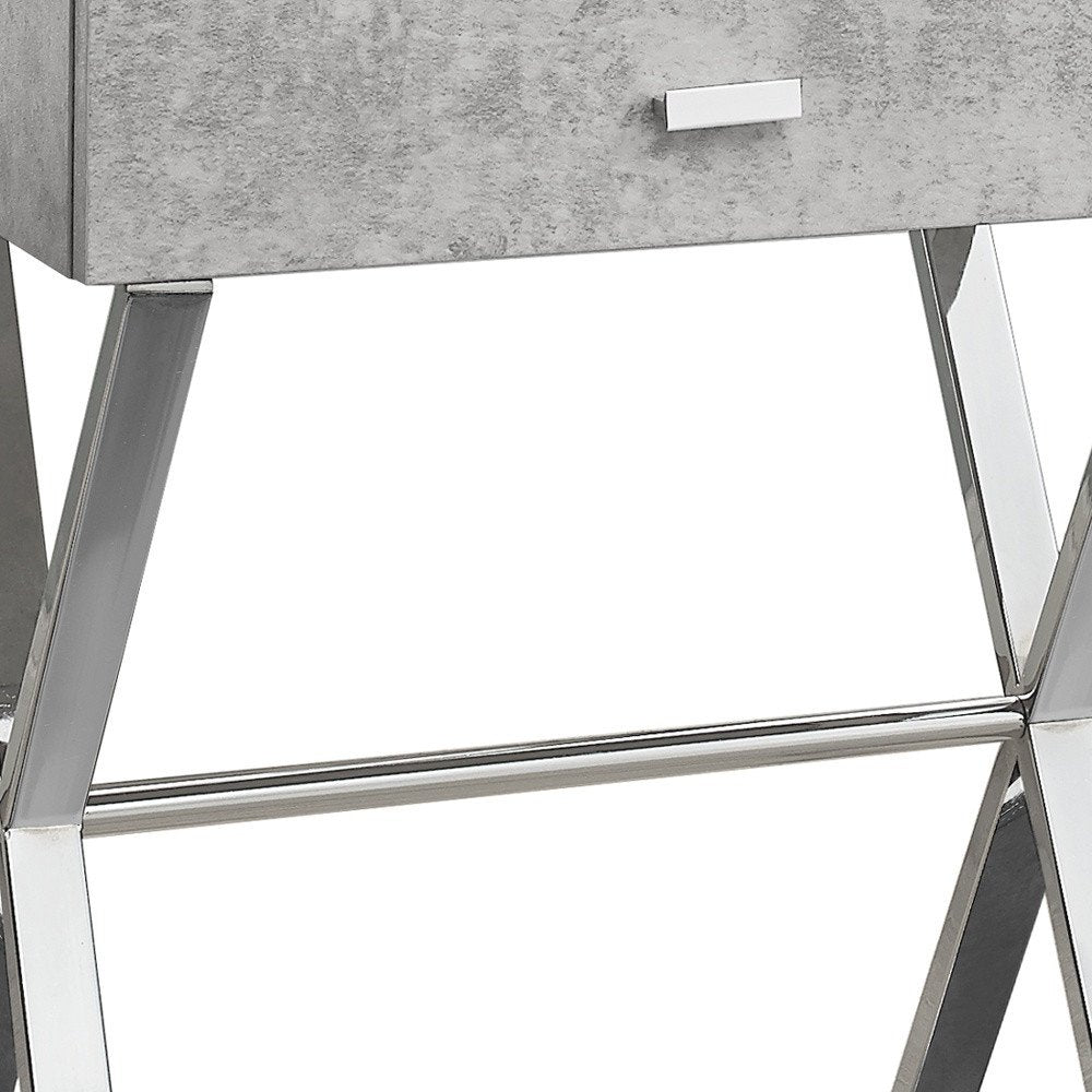 22" Silver And Deep Taupe Wood And Metal End Table With Drawer HomeRoots