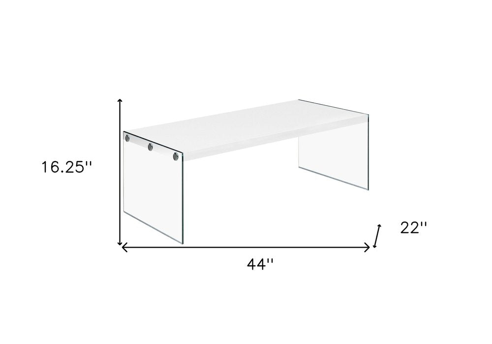 44" White And Clear Wood And Glass Coffee Table HomeRoots