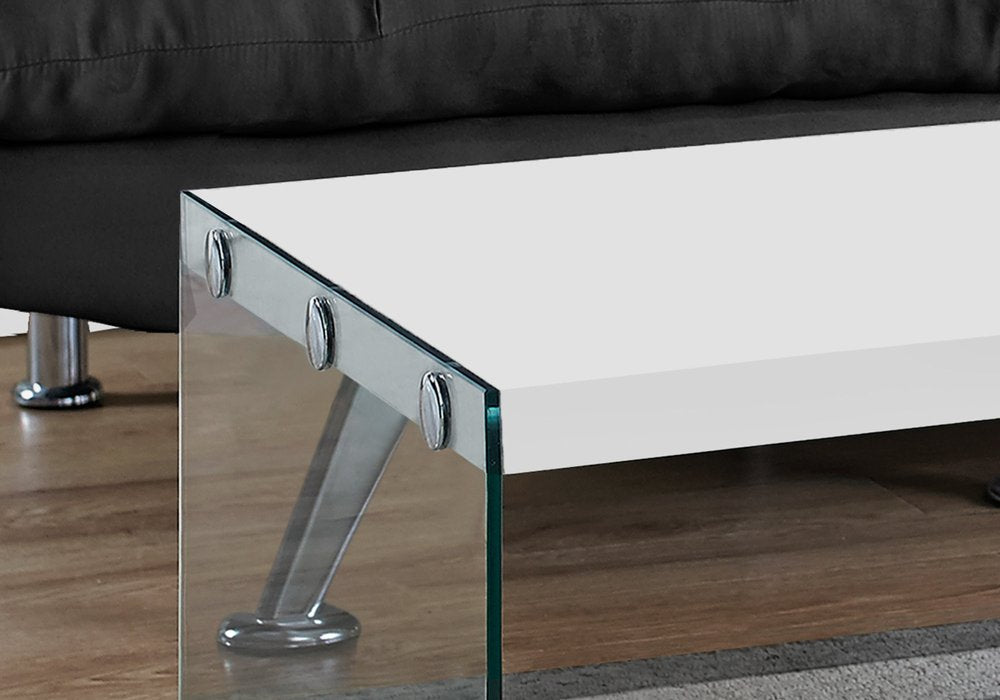 44" White And Clear Wood And Glass Coffee Table — view 5