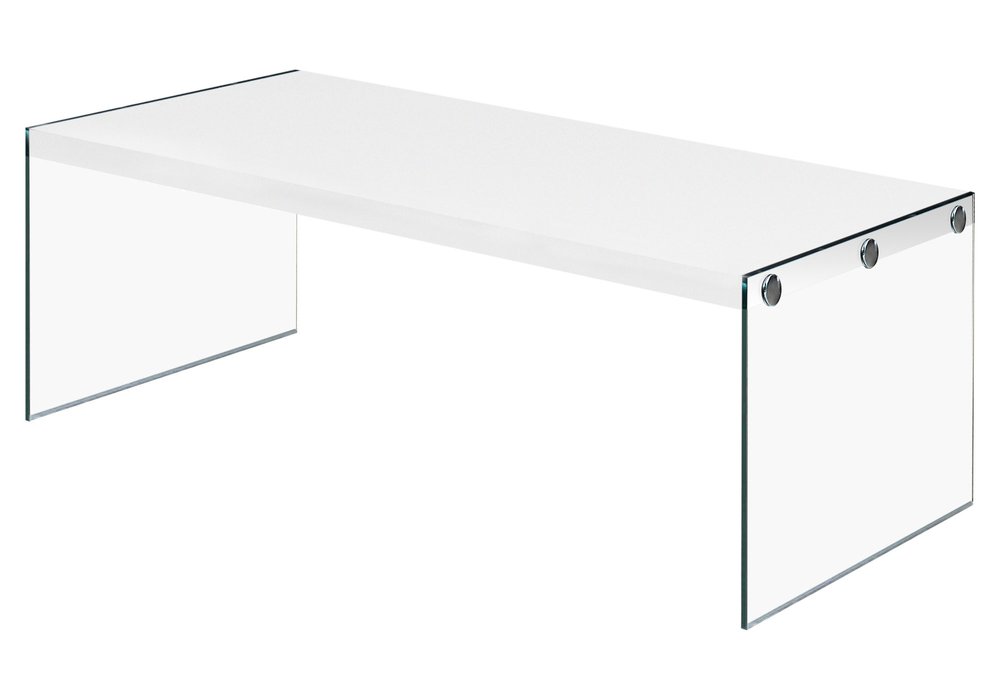 44" White And Clear Wood And Glass Coffee Table — view 3