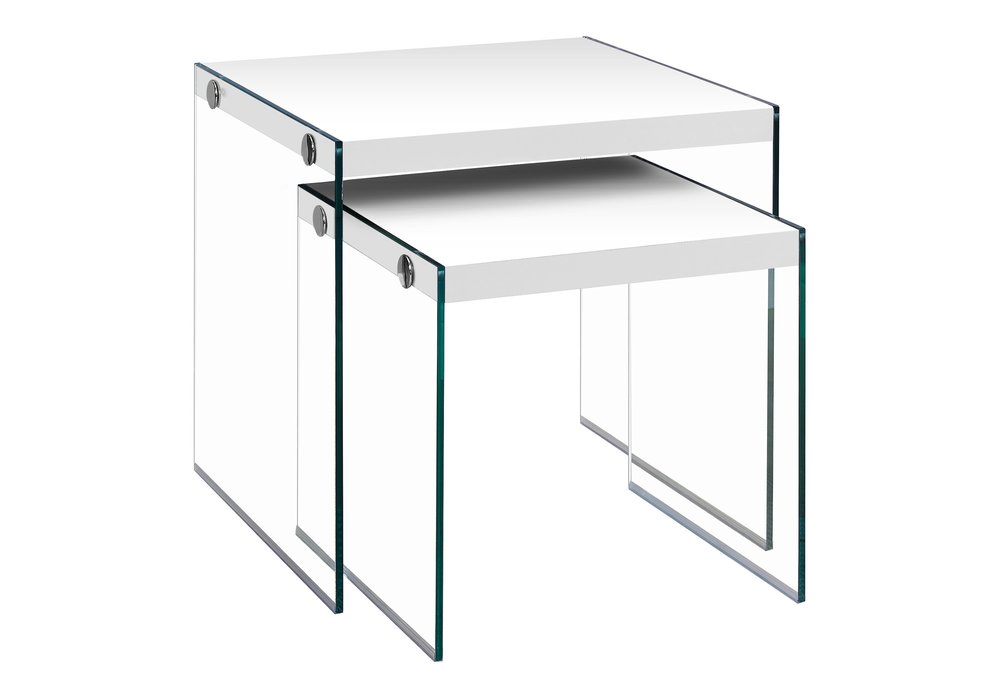 35.5" Glossy White Particle Board And Clear Glass Two Pieces Nesting Table Set HomeRoots