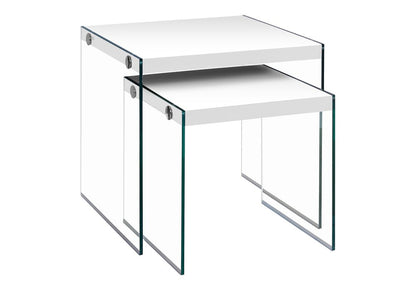 35.5" Glossy White Particle Board And Clear Glass Two Pieces Nesting Table Set HomeRoots