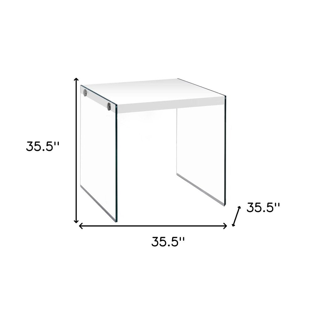 35.5" Glossy White Particle Board And Clear Glass Two Pieces Nesting Table Set HomeRoots