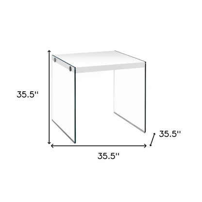 35.5" Glossy White Particle Board And Clear Glass Two Pieces Nesting Table Set HomeRoots