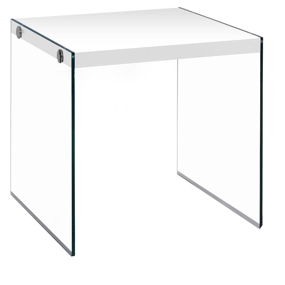 35.5" Glossy White Particle Board And Clear Glass Two Pieces Nesting Table Set HomeRoots