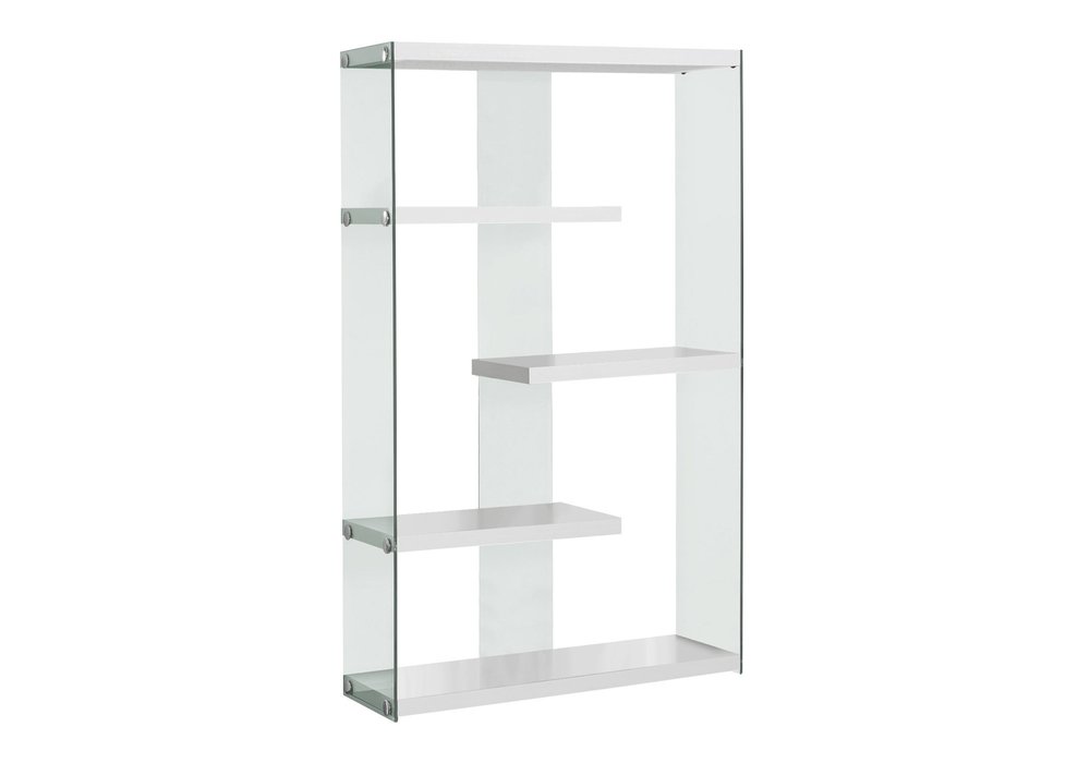 59" White And Clear Glass and Wood Four Tier Etagere Bookcase HomeRoots