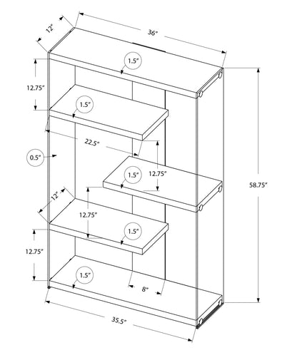 59" White Glass Four Tier Etagere Bookcase