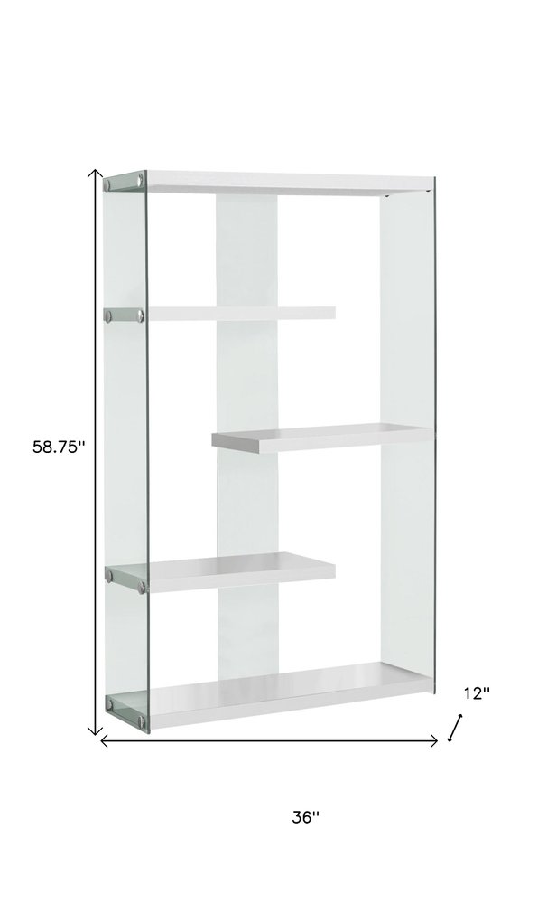 59" White And Clear Glass and Wood Four Tier Etagere Bookcase HomeRoots
