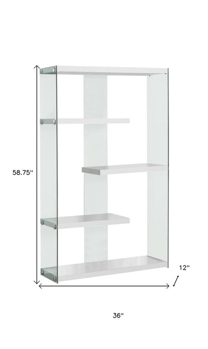59" White And Clear Glass and Wood Four Tier Etagere Bookcase HomeRoots