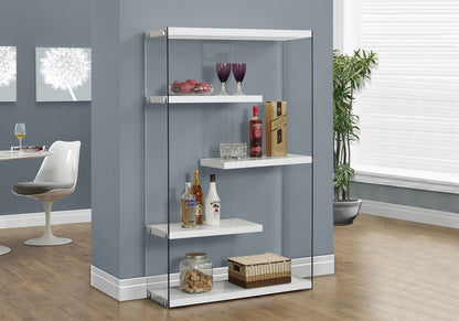 59" White And Clear Glass and Wood Four Tier Etagere Bookcase HomeRoots
