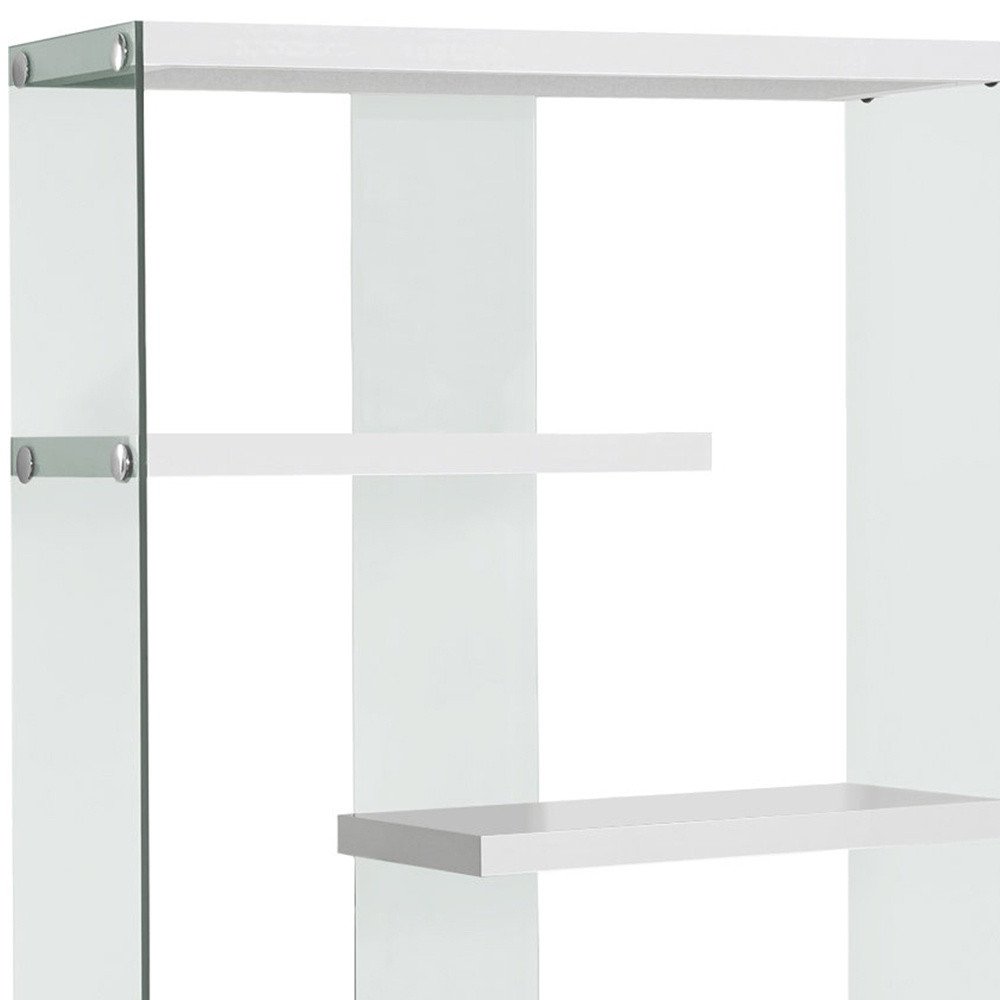 59" White And Clear Glass and Wood Four Tier Etagere Bookcase HomeRoots