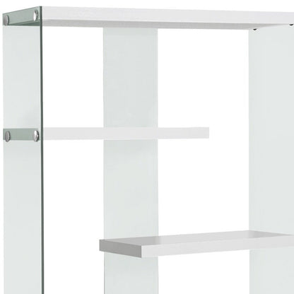 59" White And Clear Glass and Wood Four Tier Etagere Bookcase HomeRoots