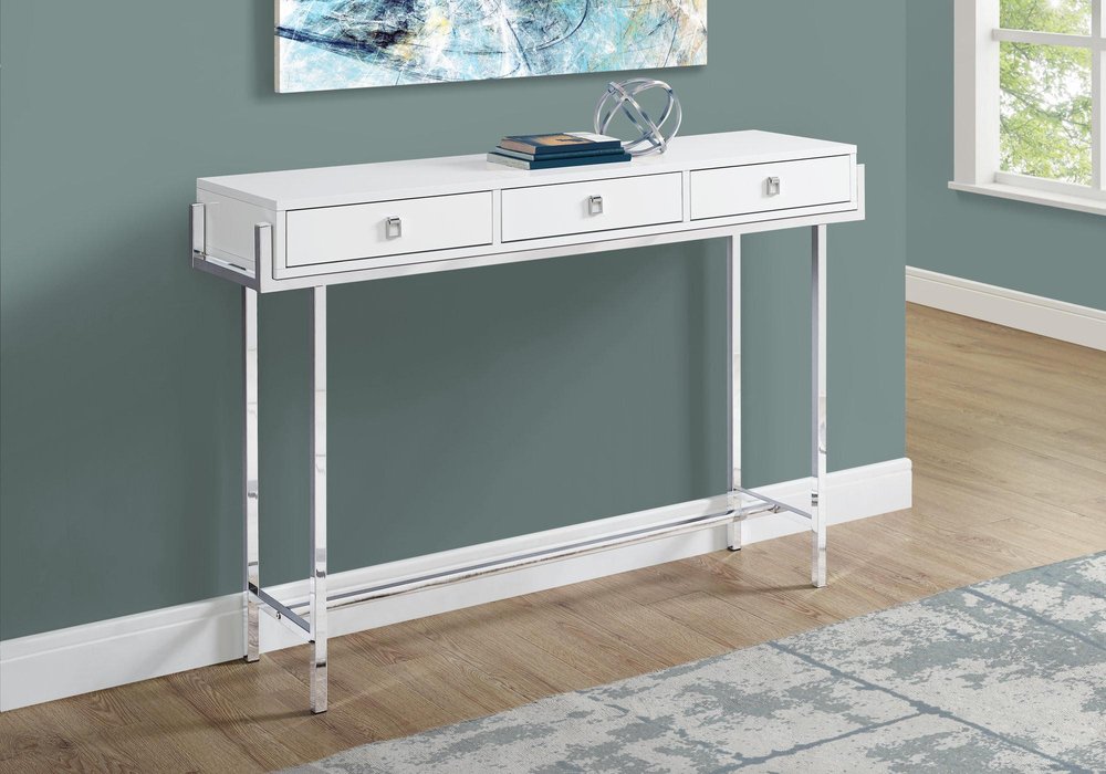 48" Taupe and Silver Console Table And Drawers — view 5