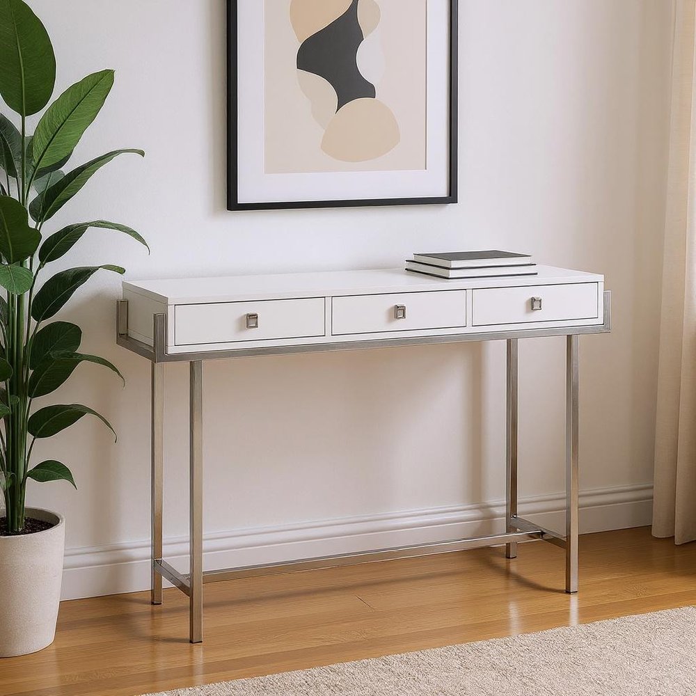 48" Taupe and Silver Console Table And Drawers — view 7