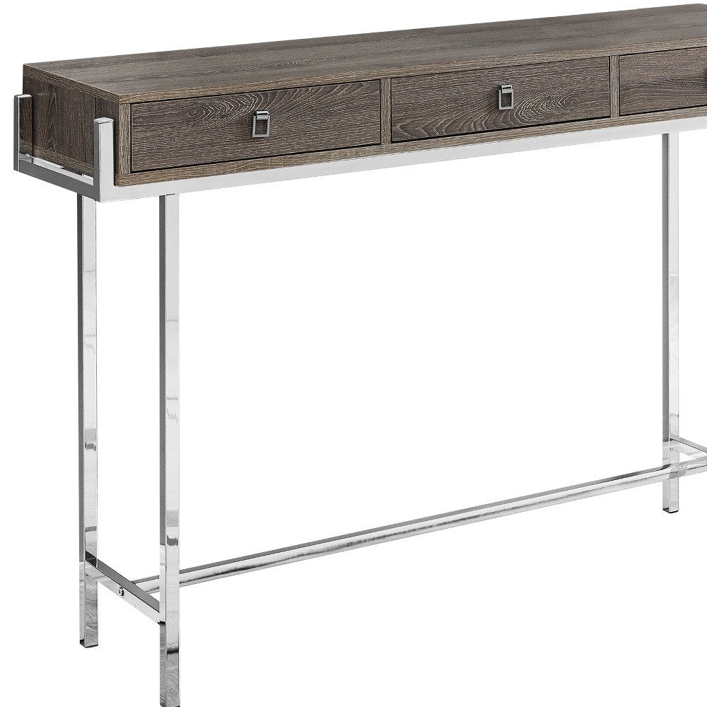 48" Taupe and Silver Console Table And Drawers — view 10