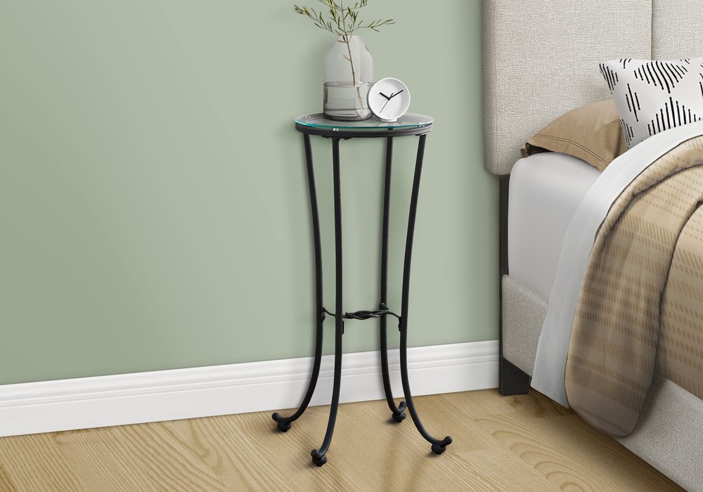 29" Black And Clear Glass Round End Table HomeRoots