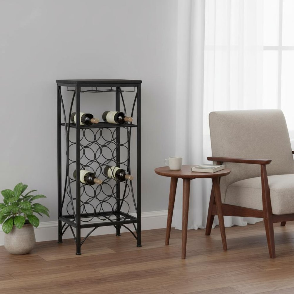 41" Black Stainless Steel Wine Rack HomeRoots