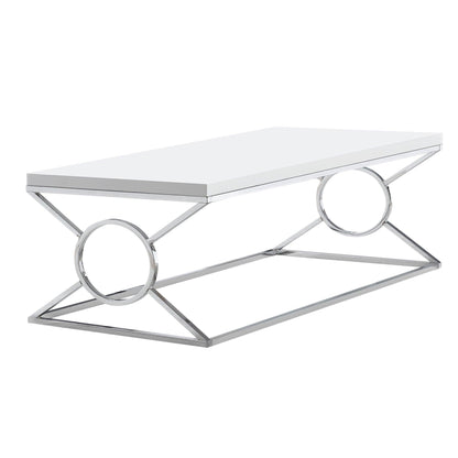 44" White And Silver Iron Coffee Table - FurniFindUSA