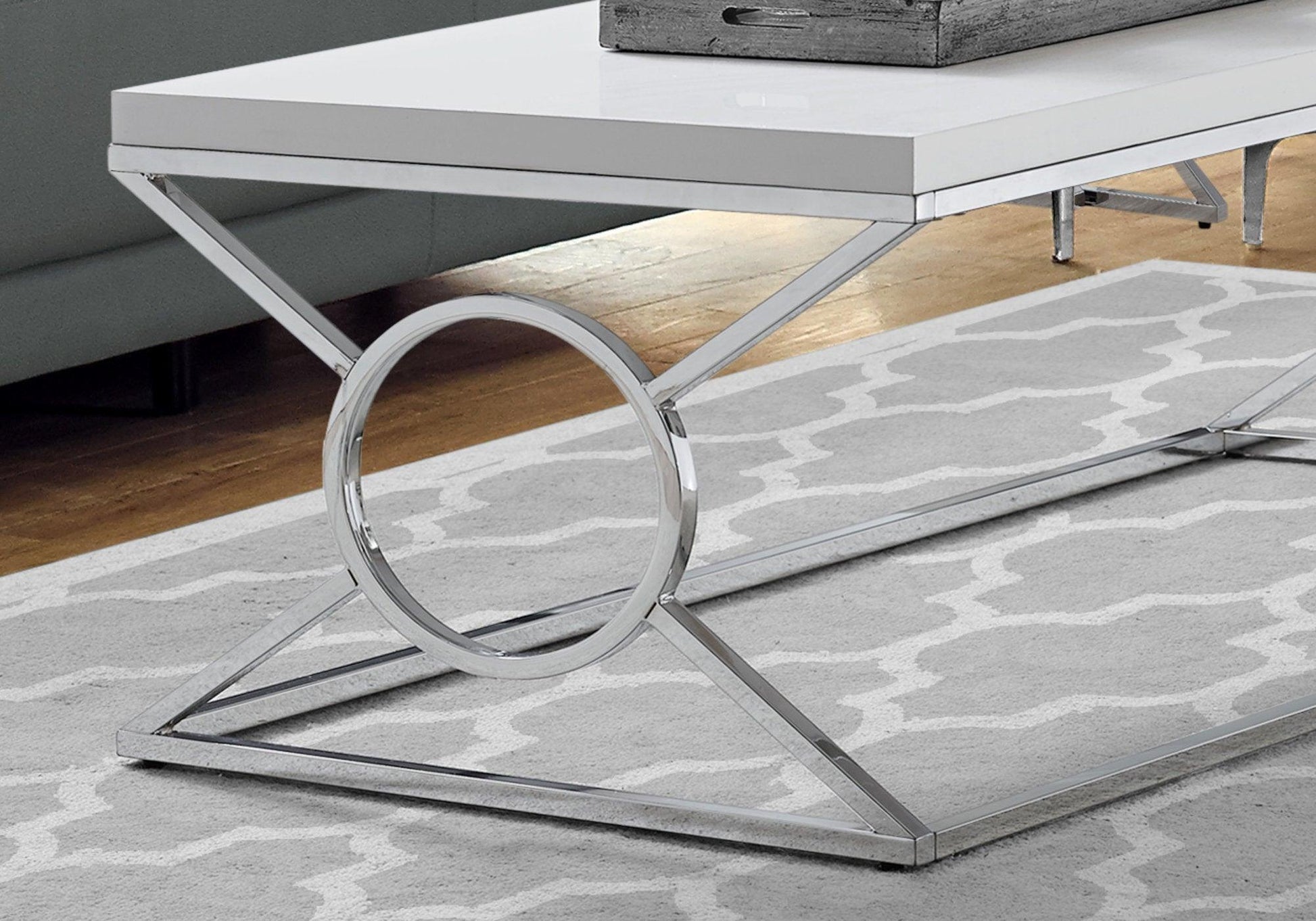 44" White And Silver Iron Coffee Table - FurniFindUSA