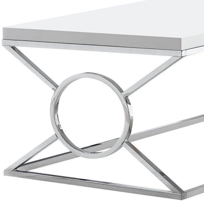 44" White And Silver Iron Coffee Table - FurniFindUSA