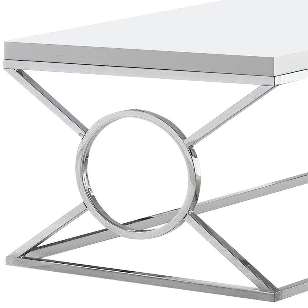 44" White And Silver Wood And Iron Coffee Table HomeRoots