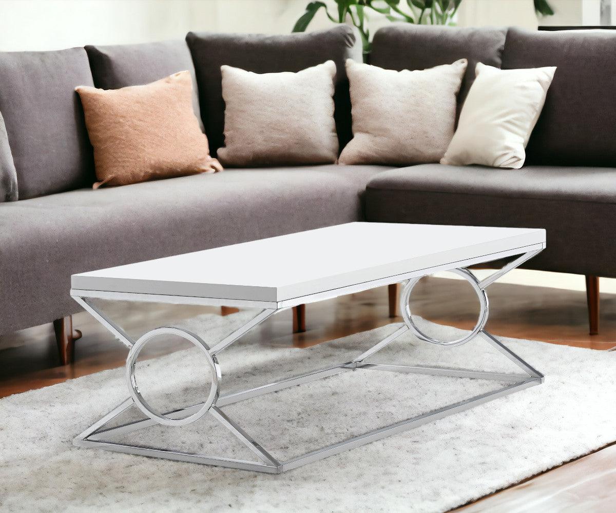44" White And Silver Iron Coffee Table - FurniFindUSA