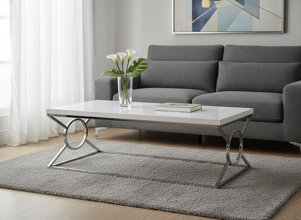 44" White And Silver Wood And Iron Coffee Table HomeRoots