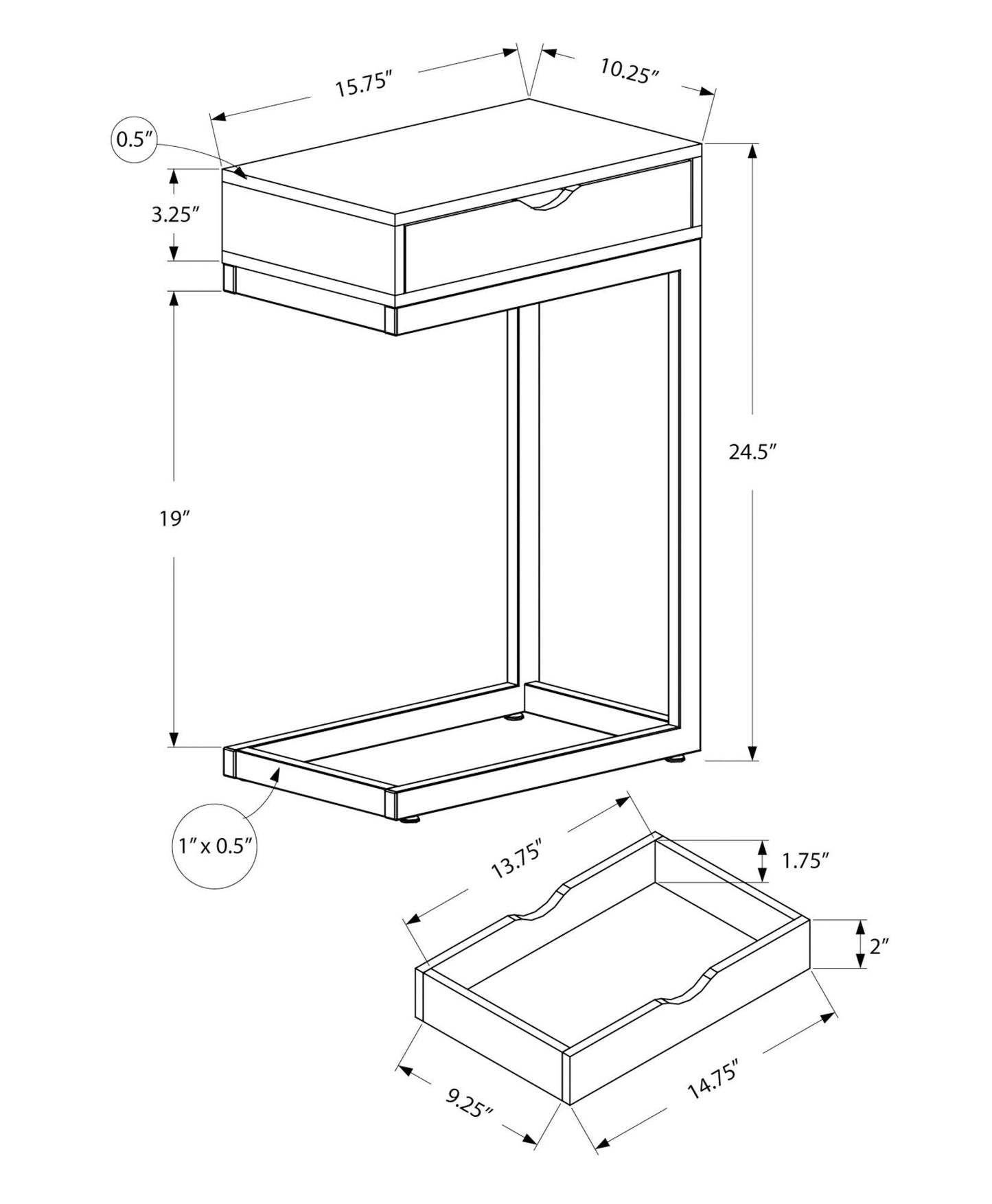 24.5" White Finish And Chromed Metal Accent Table - FurniFindUSA