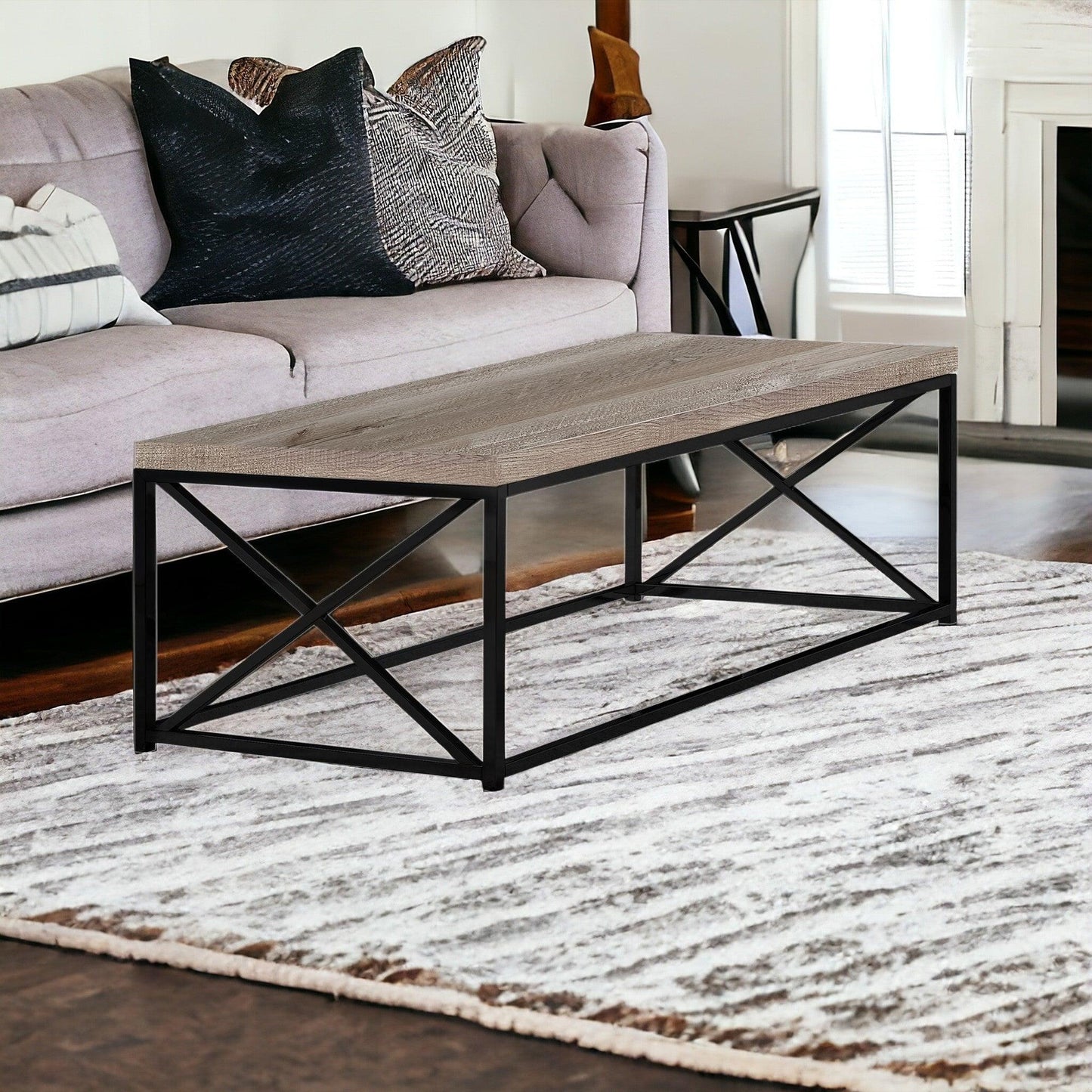 44" Gray And Black Iron Coffee Table - FurniFindUSA