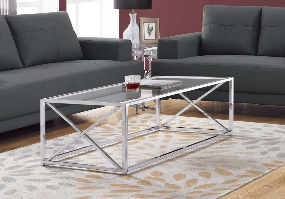 22" Clear And Silver Glass And Iron Coffee Table HomeRoots