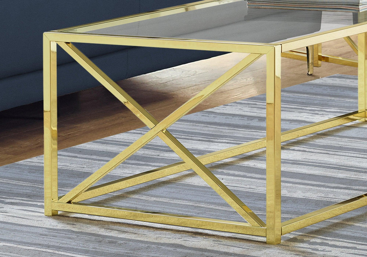 44" Clear And Gold Glass And Iron Coffee Table - FurniFindUSA