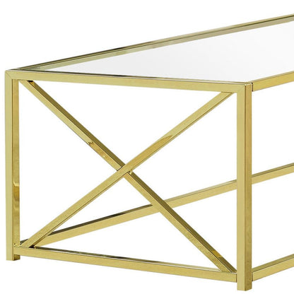 44" Clear And Gold Glass And Iron Coffee Table - FurniFindUSA