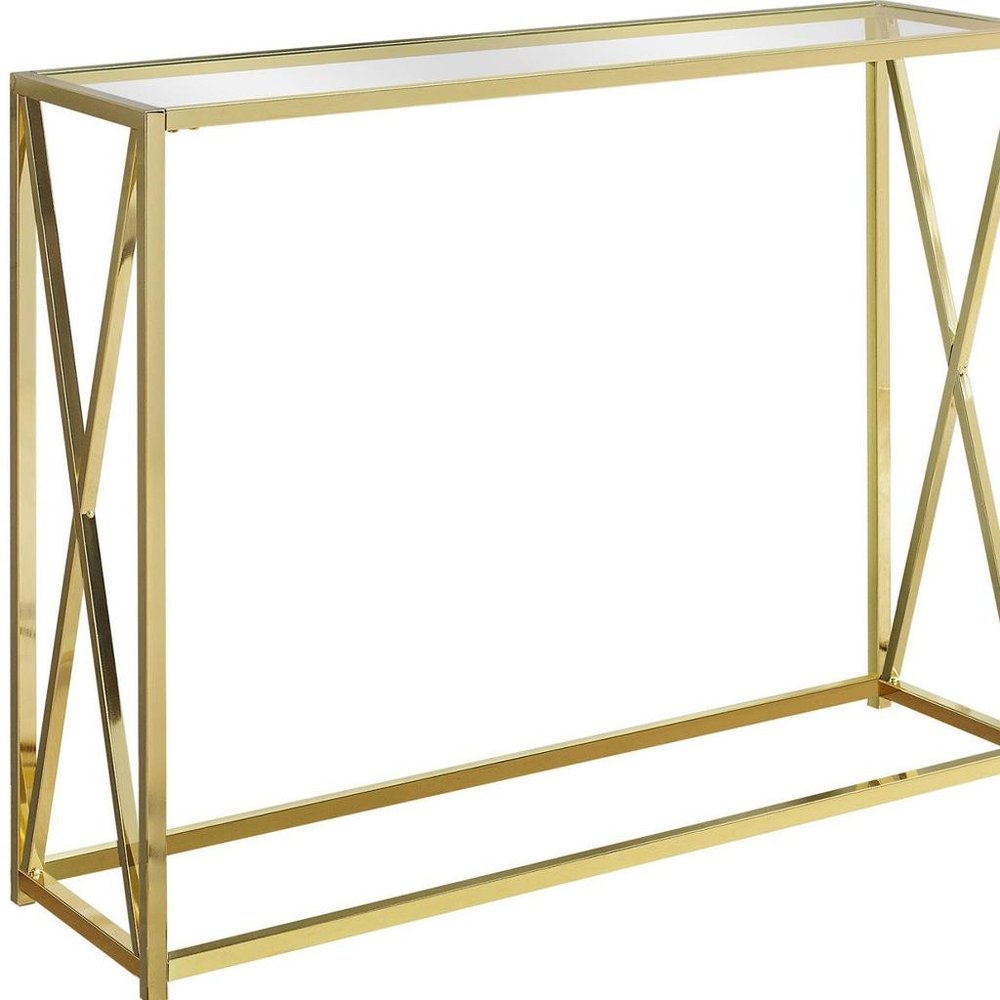 42" Clear And Gold Glass Frame Console Table HomeRoots