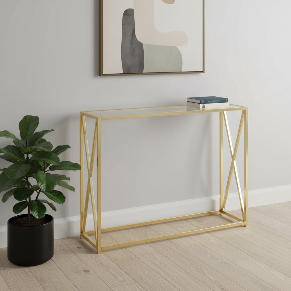 42" Clear And Gold Glass Frame Console Table HomeRoots