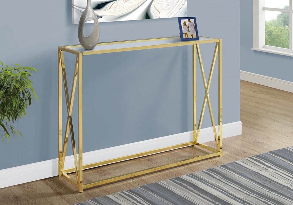 42" Clear And Gold Glass Frame Console Table HomeRoots
